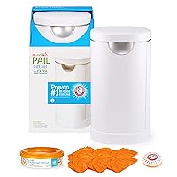 Munchkin® Diaper Pail Baby Registry Starter Set, Powered by Arm and Hammer, Includes 1 Month Refill Supply and Baking Soda Puck