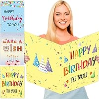 party greeting 3PCS Colorful Jumbo Birthday Cards Giant Guest Book Big Size Birthday Cards with Envelopes Happy Birthday Party Decorations Supplies Extra Large Gifts for Boys Girls Large 14 x 22 Inch