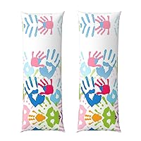 Kids Hand Print Double Print Breathable Soft Long Body Pillowcase with Zipper, 20x54 Inch