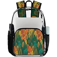 Abstract Autumn Forest Clear Backpack Heavy Duty Transparent Bookbag for Women Men See Through PVC Backpack for Security, Work, Sports, Stadium