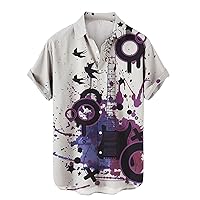 Mens Vintage Poplin Shirts Hipster Hip Hop Short Sleeve Button Down Floral Dress Shirt Summer Tropical Holiday Shirts
