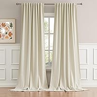 DUALIFE Beige Curtains 102 Length 2 Panels, Cream Blackout Curtains Thermal Insulated Window Treatment Room Darkening Drapes for Living Room Back Tab/Rod Pocket, 52 by 102 Inches Long