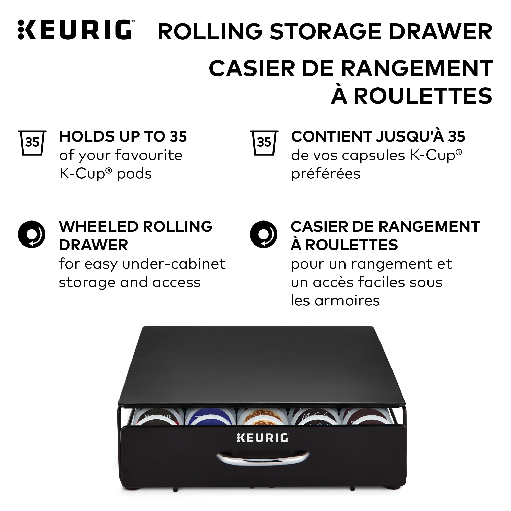 Keurig Under Brewer Storage Drawer, Coffee Pod Storage, Holds Upto 35 Keurig K-Cup Pods, Black