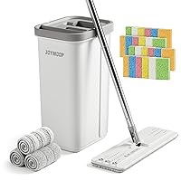 JOYMOOP Hands-Free Mop and Bucket with Wringer Set with 36pcs-Colorful Compressed Sponges, Househould Cleaning Tool of Floor Mop and Cellulose Sponges