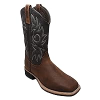 Ad Tec Mens Western Cowboy Boots Brown Crazy Horse Leather - Row Welt Stitching, Wood Effect Heel with Cushioned Insole and Oil Resistant Outsole