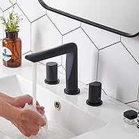SHACO Matte Black Bathroom Faucet 3 Hole, 2 Knob Handle Bathroom Faucets for Sink 3 Hole, 8 Inch Widespread Vanity Faucet with Supply Hoses & Overflow Drain