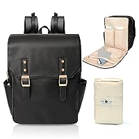 miss fong Leather Diaper Bag Backpack Diaper Bag Purse, Baby Diaper Bag for mom dad with 12 Diaper Bag Organizers, Changing Pad and 4 Insulated Pockets, Faux Leather Diaper Bag Backpack(Black)