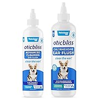 Oticbliss Advanced Cleaning Flush (8oz) and Oticbliss Chlorhexidine Flush (12oz) Bundle Dual Ear Drying Solution for Dogs with Salicylic Acid Ear Cleaning Solution for Dogs