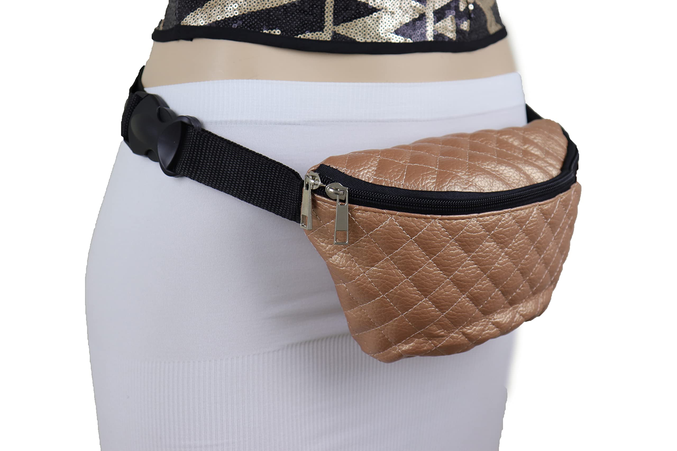 Women Rust Gold Strap Belt Fanny Pack Fashion Belt Bum Bag Cross Body Travel Vacation Size S M