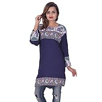 Indian 100% Cotton Women Top Tunic Kurti Blue Color Hippie Boho paisley Print Free Customized