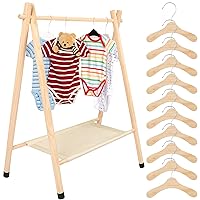Queekay Kids Clothes Rack with 10 Wooden Clothes Hanger Dress Up Rack Dress Up Storage Child Garment Rack Clothes Organizer for Doll Kids Toddler Pet (Large)