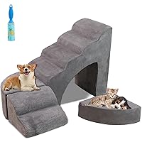 Dog Stairs for High Bed - LitaiL 29” Foam Pet Stairs for High Beds and Couch, Curved Dog Ramp Sponge Stairs Non-Slip Balanced 6 Tiers Pet Step for Small Dogs, Older Dogs, Small Animals