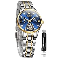 OLEVS Women's Automatic Watch Luxury Diamond Self Winding Dress Wrist Watch Moon Phase Stainless Steel Waterproof Luminous Blue dial …