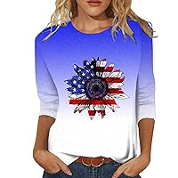 XJYIOEWT Short Sleeve Shirts for Women Dressy Casual Plus Size Casual Fourth of July Shirt Women 3/4 Sleeve Independenc