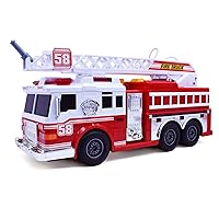 Fire Truck Motorized with Lights, Siren Sound, Working Water Pump and Rotating Rescue Ladder- Electric, Motorized, Big Fun Size 15