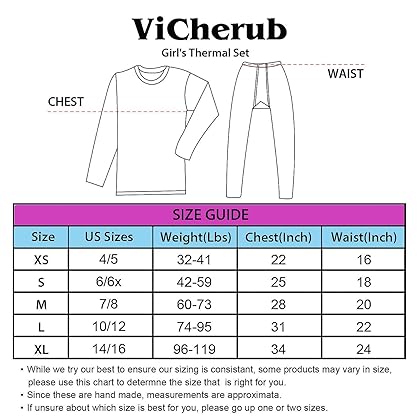 ViCherub Girls Thermal Underwear Set for Kids Long Johns Fleece Lined Base Layer Top & Bottom Cold Winter Thermals