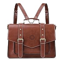 ECOSUSI Backpack for Women Briefcase Messenger Laptop Bag Vegan Leather Satchel Work Bags Fits 15.6 inch Laptops, Coffee
