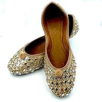 Chandrakala for Mom, Punjabi Jutti Ethnic Flats Wedding Shoes for Women, Gold, 7.5 (WF107GOL39)
