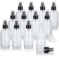 JUVITUS 4 oz Clear Glass Boston Round Bottle with Black Treatment Pump (12 Pack) + Funnel