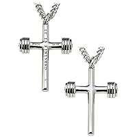 Shields of Strength Men's 14K Gold Plated and Stainless Steel Fitness Gym Dumbbell Cross Pendant Necklace Inscribed with John 19:30 Bible Verse - Christian Gifts