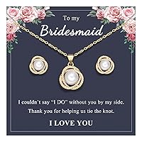 Bridesmaid Jewelry Set for Wedding, Silver/Gold Pearl Necklace & Earrings for Bridesmaid