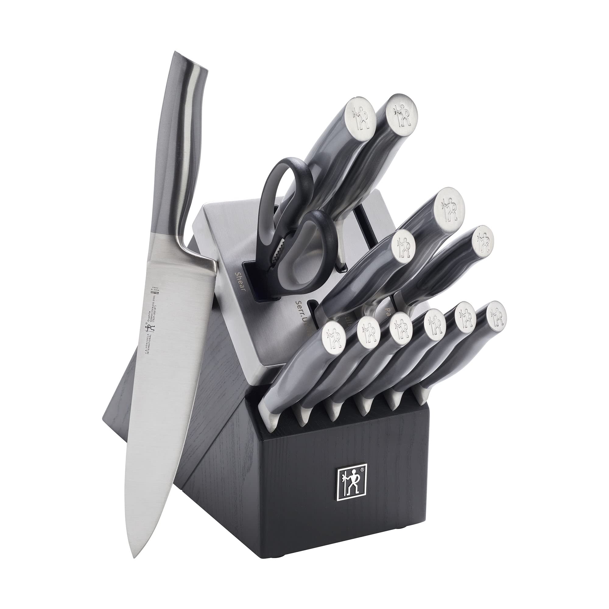 HENCKELS Graphite 14-pc Self-Sharpening Knife Set with Block, Chef Knife, Paring Knife, Utility Knife, Bread Knife, Steak Knife, Black, Stainless Steel