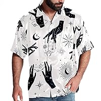 Hands Planets Constellations Sun Moon Men Casual Button Down Shirts Short Sleeve