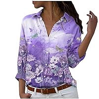 Women's Dressy Tops Fashion Printed Button Lapel Long Sleeve Loose Casual Top Shirt Summer 2023