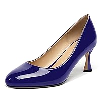 Womens Work Dress Round Toe Patent Slip On Kitten Mid Heel Pumps Shoes 2.5 Inch