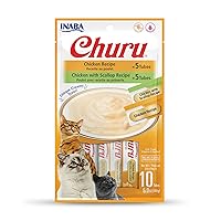 INABA Churu Cat Treats, Grain-Free, Lickable, Squeezable Creamy Purée Cat Treat/Topper with Vitamin E & Taurine, 0.5 Ounces Each Tube, 10 Tubes Total/Two Flavors, Chicken Variety