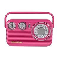 Studebaker Pink SB2003 Retro Portable AM FM Radio | Built in Speaker | AC Powered/Battery | Aux-in Cable (Bundle)