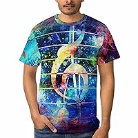 Colorful Collage with Music Notes Men's Hipster Hip Hop Short Sleeve T-Shirts Round Neck Tee 3D Printed Graphic Tops Clothing