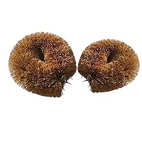 Pack of 2 Tawashi Brushes for Cleaning Fruits & Vegetables & Other Natural Coconut Fiber Scrubber, Household use with Wire Hanging Loop, Vegetable Scrub and Coconut Coir Brush, Brown