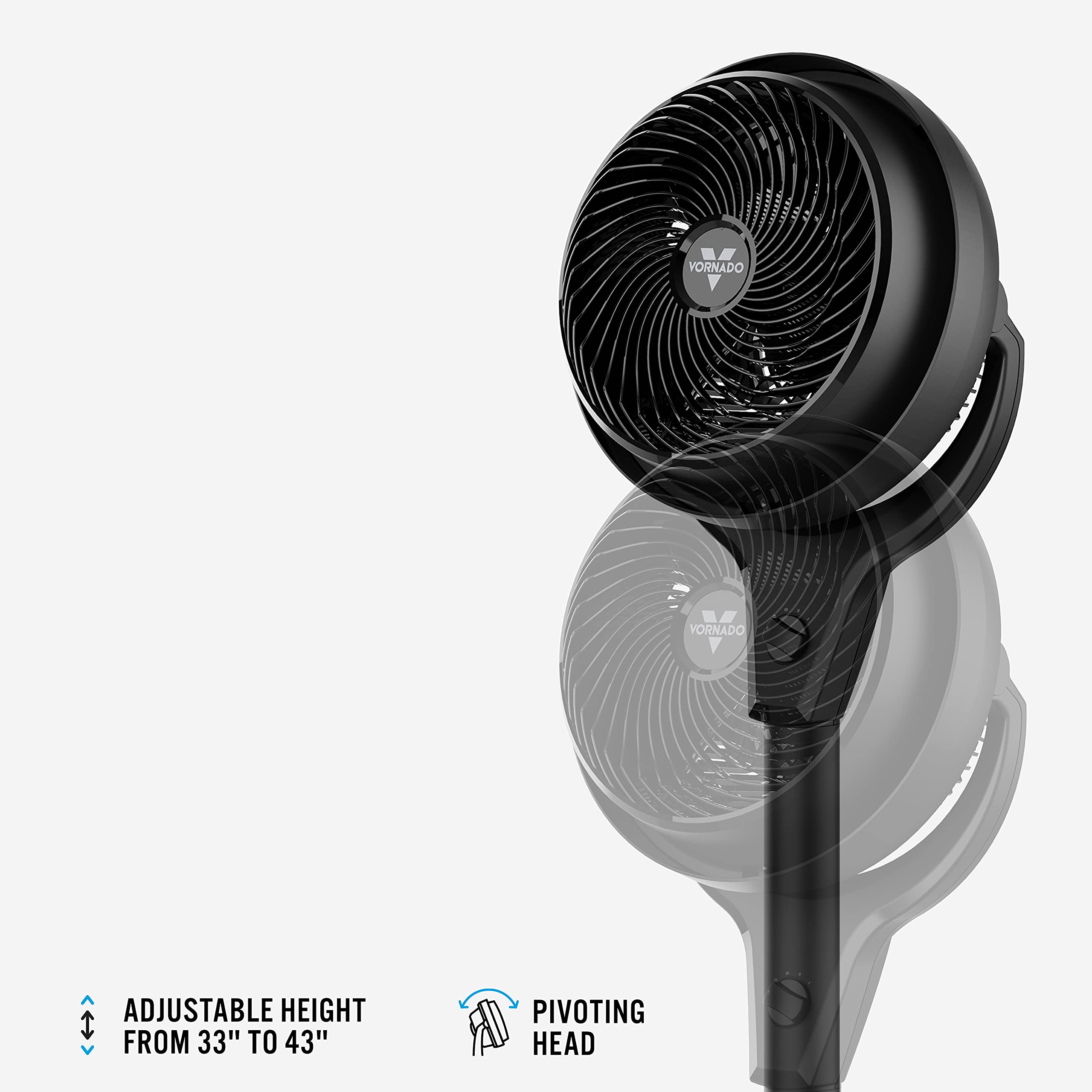 Vornado 602 Whole Room Air Circulator Pedestal Fan with 3 Speeds, Adjustable Height, Personal, Black