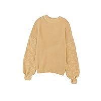 Jayla Hollowed Bubble Sleeve Knit Sweater - Women's Long Sleeve Sweater