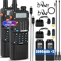 BAOFENG Radio UV-5R 3rd Gen 2 Pack Ham Radio Handhaeld Dual Band 2-Way Radio with Two 3800mAh Rechargeable Batteries, BAOFENG Earpiece and Programming Cable, USB Charger Cable