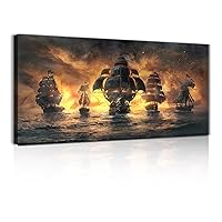 Sorventina Pirate Ship Decorations Art Prints- Pirate Wall Art, Nautical Sailboat Canvas Art Painting for Man Cave, Bar, Conquistador Poster Large Wall Art Pirate Pictures (40x20 Framed)