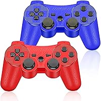 Wireless Controller, 2 Pack Rechargeable Game Controller, Dual Vibration 6-axis Joysticks Gamepad Compatible for 3 Series Console Game, with Charger Cable(BL&RD)