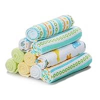 Spasilk Baby Washcloth Wipes Set for Newborn Boys and Girls, Soft Terry Washcloth Set, Pack of 10, Yellow Lines