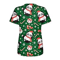 Christmas Working Uniforms for Women Floral Printed Turtle Neck T-Shirt Plus Size Short Sleeve Oversized T Shirts