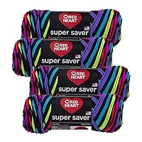 Red Heart Super Saver Yarn (4-Pack of 5oz Skeins) (Neon Stripe)