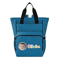 Ice Blue Custom Diaper Bag Backpack Personalized Photo Baby Bag for Boys Girls Toddler Multifunction Travel Maternity Backpack for Mom Dad with Stroller Straps