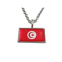 Thin Bordered Tunisia Flag Pendant Necklace