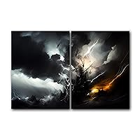 Raging Thunder in the Dark Sky, Set of 2 Poster Prints, Wall Art Décor, Multiple Sizes (12 x 16 Inches)
