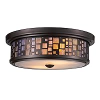 Elk Lighting Tiffany 2-Light Flush Mount in Oiled Bronze with Tea-Stained Glass - LED