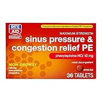 Rite Aid Sinus Pressure and Congestion Non-Drowsy Relief PE, 10mg - 36 Tablets Nasal Decongestant | Sinus Relief | Allergy Medication Non Drowsy | Allergy Relief | Sinus Pressure Relief | Mucus Relief