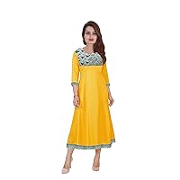 Women's Long Dress Ethnic Wedding Wear Tunic Casual Cotton Frock Suit Yellow Color Plus Size