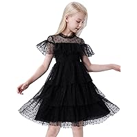 Girls Mesh Puff Sleeve Sweetheart Neck High Waist Flowy A Line Dress Party Special Occasion 6-12Y