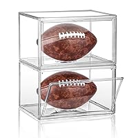Football Display Case Full Size, Clear Acrylic Football Case Display Case with Magnetic Door and UV Protection, Professional Grade Stackable Football Display Box - 2 Pack
