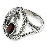 NOVICA Artisan Handmade Garnet Single Stone Ring .925 Sterling Silver Snake Red Indonesia Animal Themed Birthstone 'Rainforest Goddess'